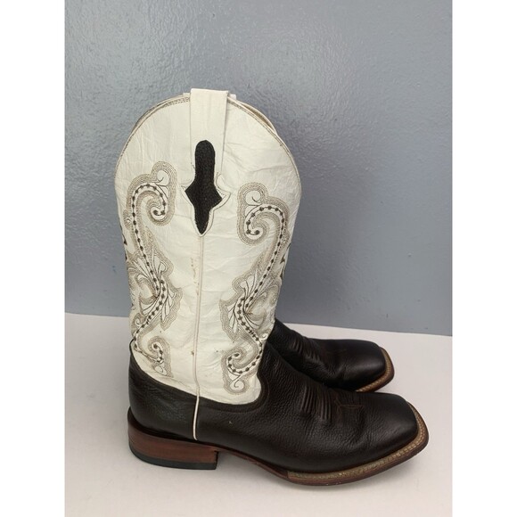 Ferrini Western Square-Toe Boots Men\'s 12D White/Brown Embroidered Rodeo Cowboy main image 4
